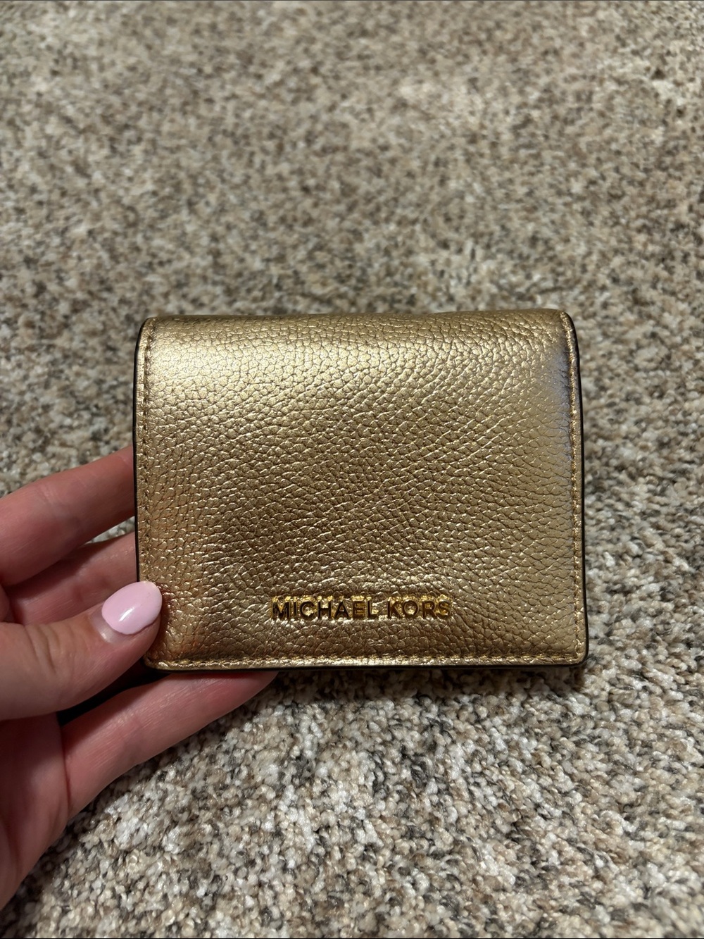 Michael Kors Gold Pebbled Leather Card Holder Wallet